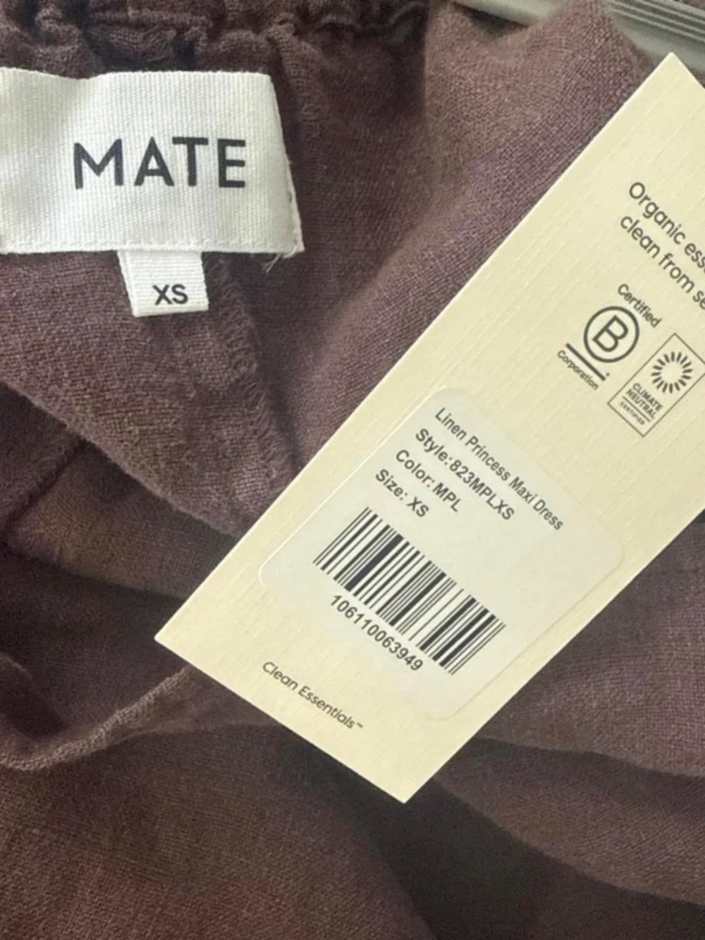 Mate the label linen princess maxi dress organic linen maple XS NWT $218 retail